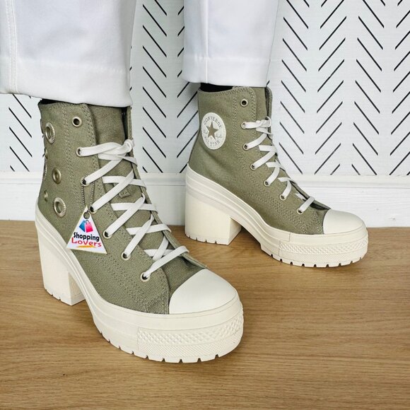 ❤️Converse Chuck 70 De Luxe High Heel Green Platform Sz 7.5 Womens Boots A11175C - Picture 2 of 12